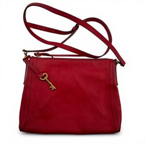 Fossil Emma East West Crossbody Leather Bag ZB6842 Cherry Red Purse w/ Key Charm